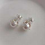 925 Silver Needle Pearl Earrings for Women Front and Back Stud Ear Accessory