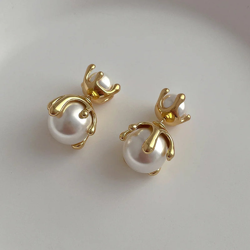 925 Silver Needle Pearl Earrings for Women Front and Back Stud Ear Accessory