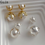 925 Silver Needle Pearl Earrings for Women Front and Back Stud Ear Accessory