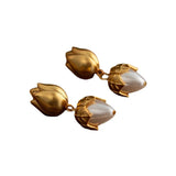 925 Silver Rose Flower Earrings Simulated Pearl Gift