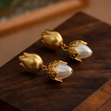 925 Silver Rose Flower Earrings Simulated Pearl Gift