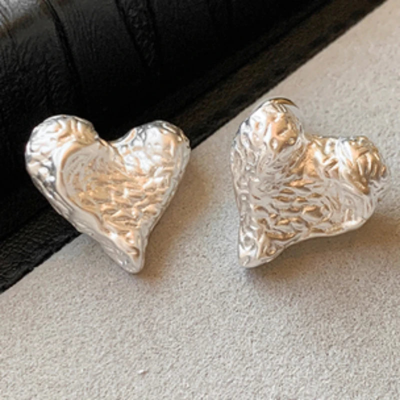 925 Silver Irregular Heart Earrings Women Sweet Temperament Wedding Gift