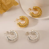 925 Silver Texture Metal Hoop Earrings for Women