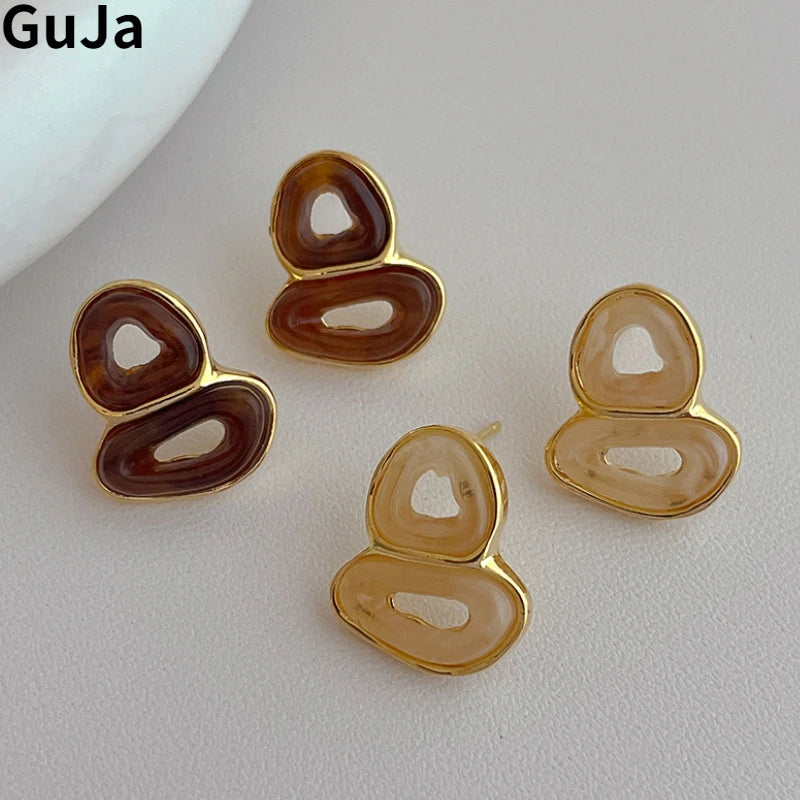 Vintage Resin Earrings 925 Silver Needle for Women