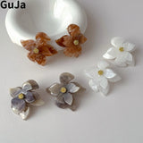 Vintage Resin Flower Earrings 925 Silver Needle
