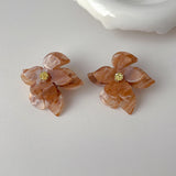 Vintage Resin Flower Earrings 925 Silver Needle