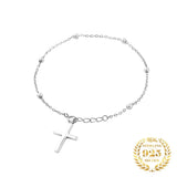 925 Silver Bobble Chain Cross Bracelet for Women