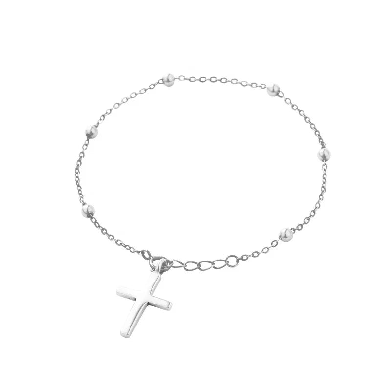 925 Silver Bobble Chain Cross Bracelet for Women
