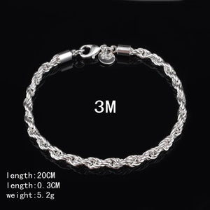 925 Sterling Silver 3MM4MM Twist Bracelet for Women & Men
