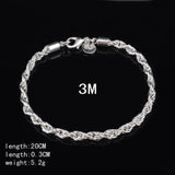 925 Sterling Silver 3MM4MM Twist Bracelet for Women & Men