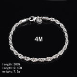 925 Sterling Silver 3MM4MM Twist Bracelet for Women & Men