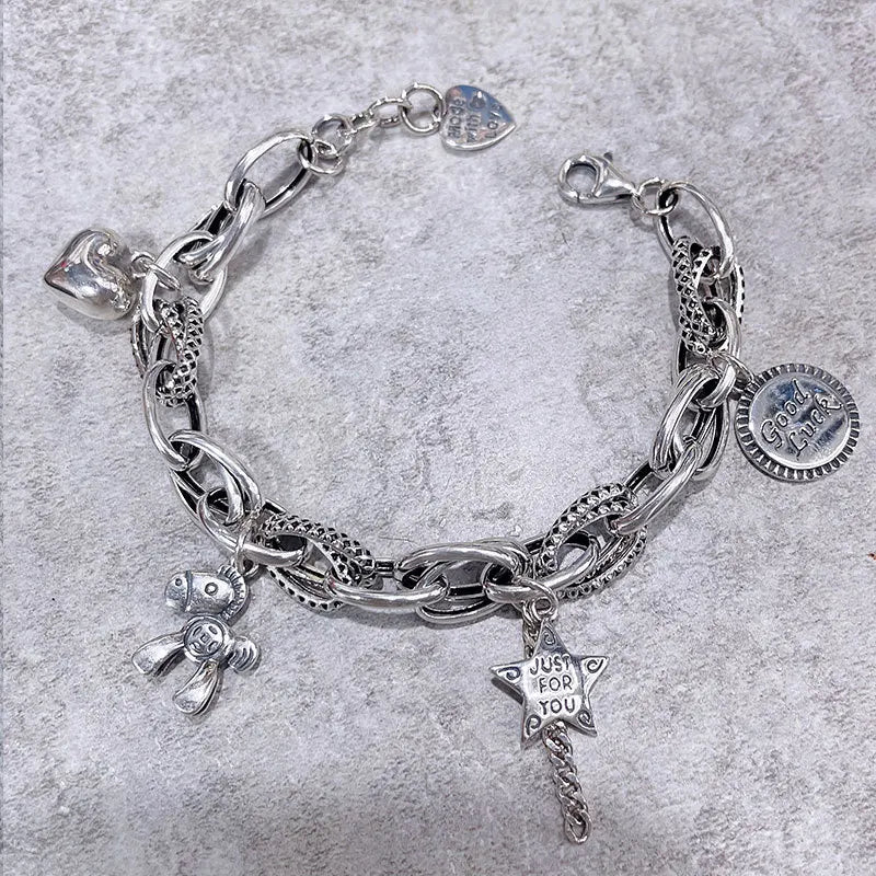 925 Silver Chain Bracelet Retro Personality Men Women