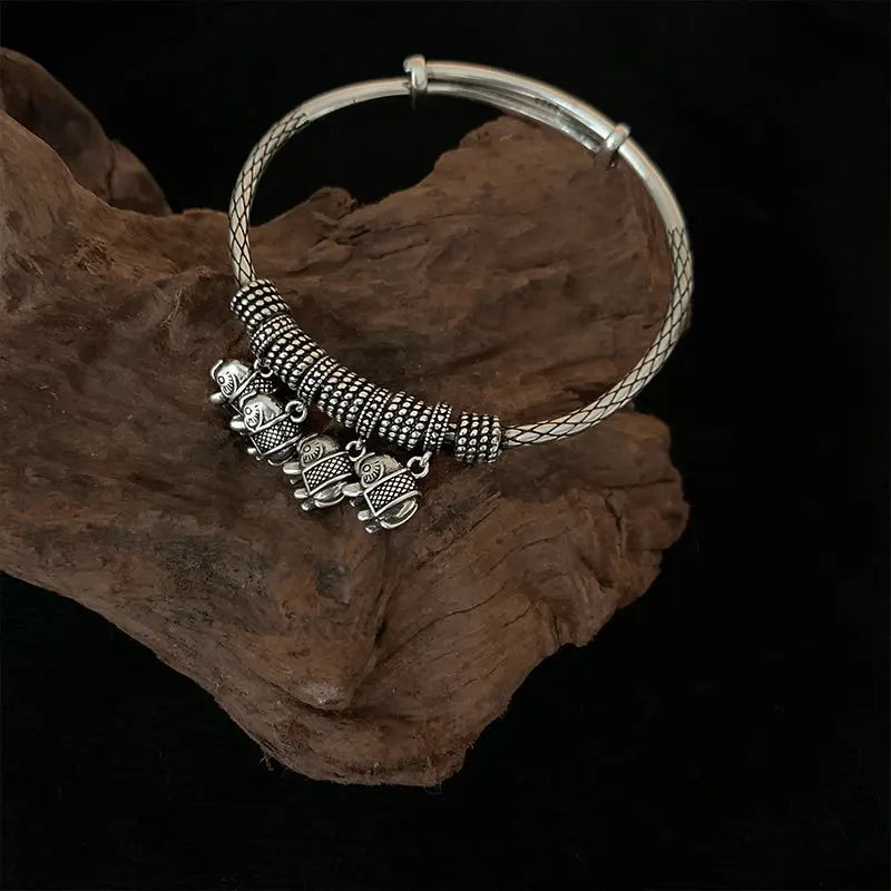 925 Silver Chain Bracelet Elephant Flowers Retro Style Men Women