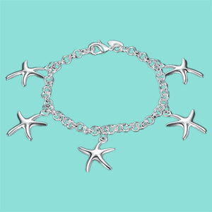 925 Silver Starfish Pendant Bracelet for Women Wedding Party