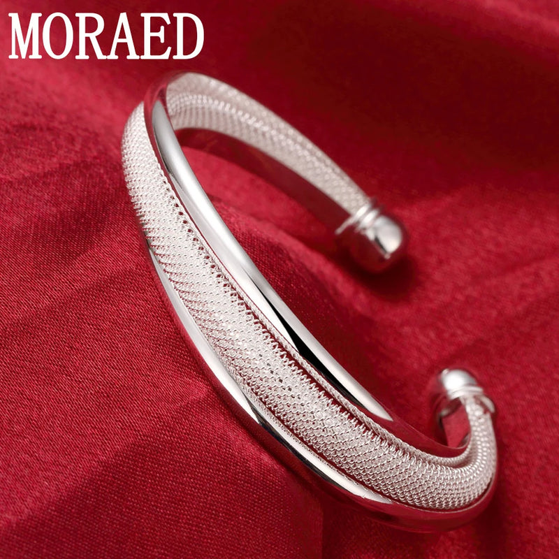 925 Sterling Silver Reticulated Bracelet Women Bangle Wedding Jewelry