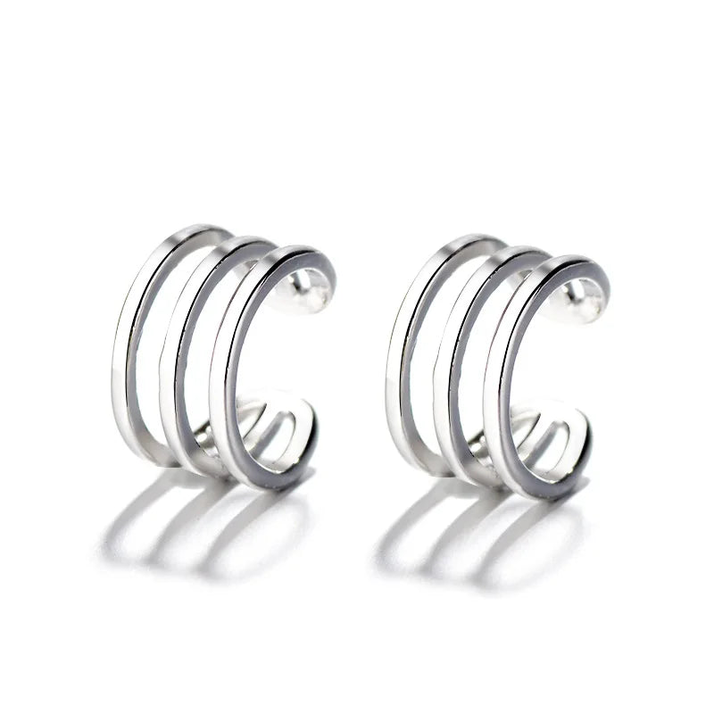 925 Sterling Silver Multilayer Ear Cuff Women Clip On Earrings