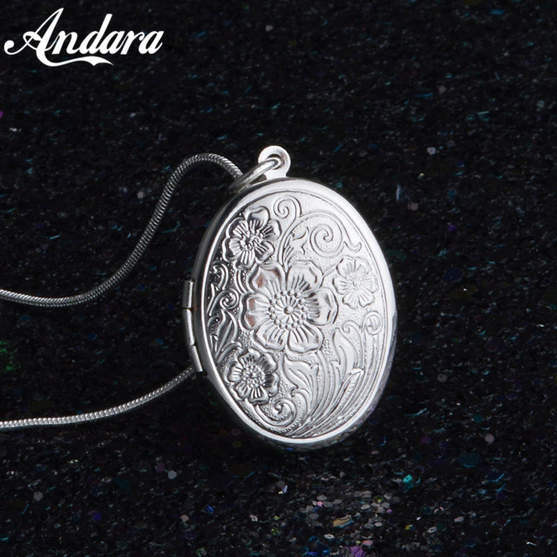 925 Silver Egg-Shaped Photo Frame Necklace Charm Jewelry