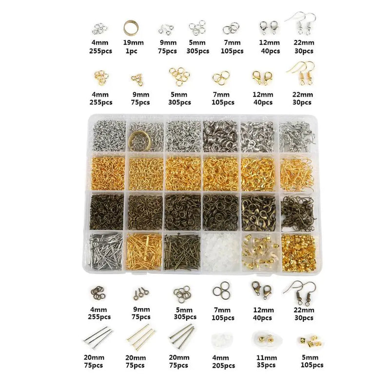 Metal Jump Rings Pins Clasp Hooks DIY Jewelry Findings Set