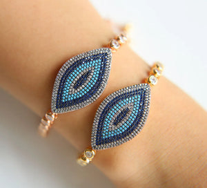 Adjustable Evil Eye CZ Wedding Bridal Bracelet