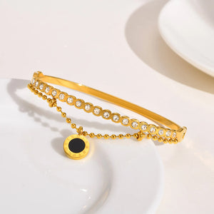 Agate CZ Stone Bracelet for Women, Roman Numeral Double Layer Bracelets