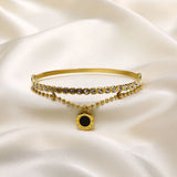 Agate CZ Stone Bracelet for Women, Roman Numeral Double Layer Bracelets