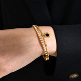 Agate CZ Stone Bracelet for Women, Roman Numeral Double Layer Bracelets