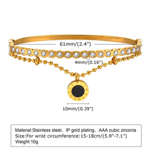 Agate CZ Stone Bracelet for Women, Roman Numeral Double Layer Bracelets