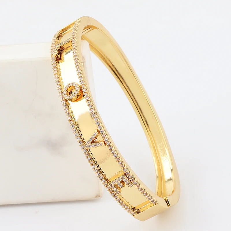 Copper Zircon Crystal Rhinestone Bangle Bracelet for Women