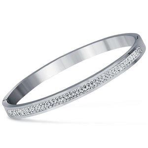 Crystal Rhinestone Pave Stainless Steel Bangle Bracelet for Women