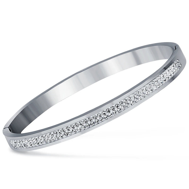 Crystal Rhinestone Pave Stainless Steel Bangle Bracelet for Women