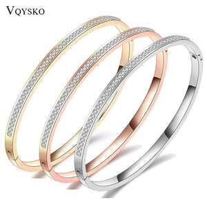 Crystal Rhinestone Pave Stainless Steel Bangle Bracelet for Women