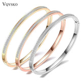 Crystal Rhinestone Pave Stainless Steel Bangle Bracelet for Women