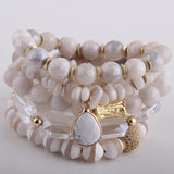 Beige Stone & Pearl Bracelet Set