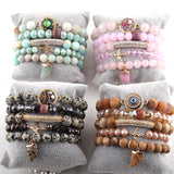 Natural Stone Ox Horn Charm 5pc Bracelets Set