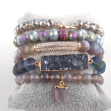 Natural Stone Ox Horn Charm 5pc Bracelets Set
