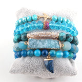 Natural Stone Ox Horn Charm 5pc Bracelets Set