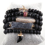 Natural Stone Ox Horn Charm 5pc Bracelets Set