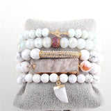 Natural Stone Ox Horn Charm 5pc Bracelets Set