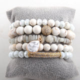 Crystal Pave Bracelet Set Natural Stone Jewelry