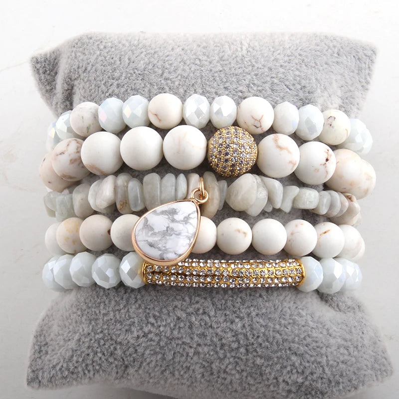 Crystal Pave Bracelet Set Natural Stone Jewelry