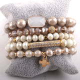 Crystal Pave Bracelet Set Natural Stone Jewelry