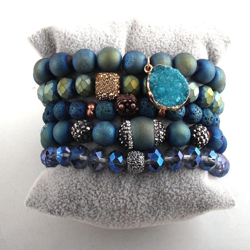 Multicolor Glass & Stone Bracelet Set