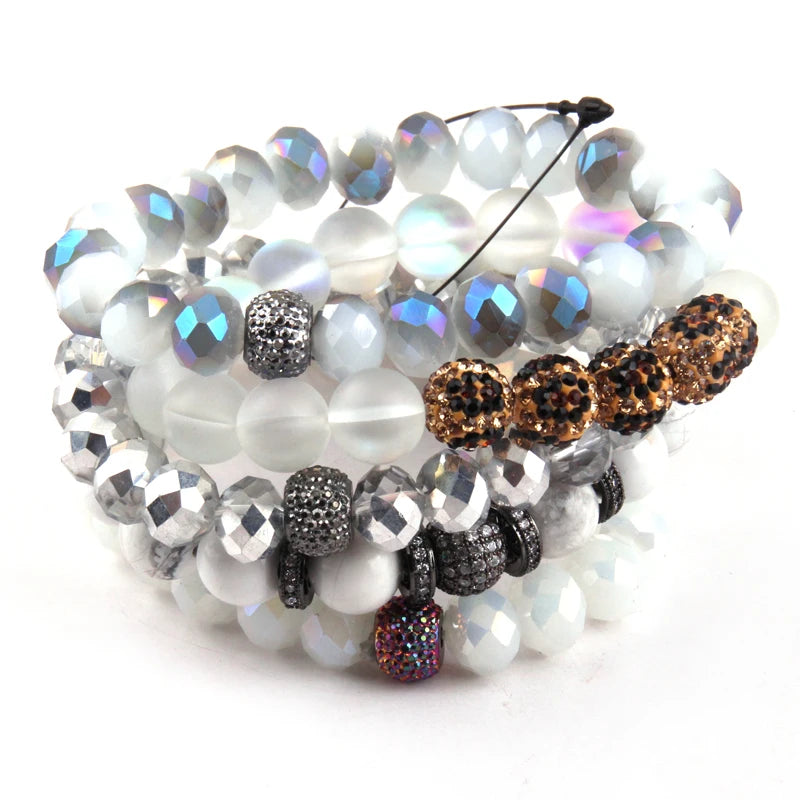 Natural Stone & Glass Crystal Pave Bracelet Set