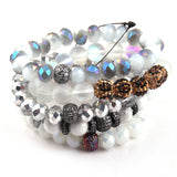 Natural Stone & Glass Crystal Pave Bracelet Set