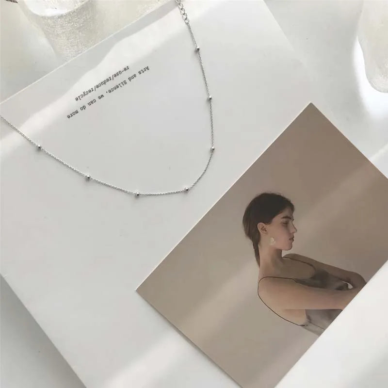 Bohemia Bead Chain Necklace 925 Sterling Silver for Women WYK-02