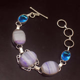 Botswana Agate Blue Topaz Chain Bracelet 7.75 Inch