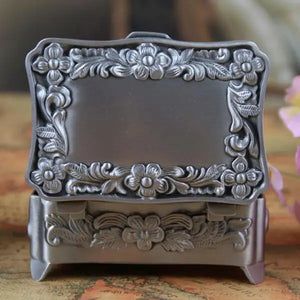 Flower Carved Jewellery Storage Box Zinc-alloy Metal Trinket Case