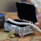 Flower Carved Jewellery Storage Box Zinc-alloy Metal Trinket Case