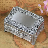 Flower Carved Jewellery Storage Box Zinc-alloy Metal Trinket Case