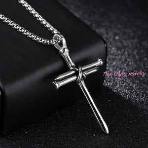Polished Cross Pendant Necklace High Stainless Steel Round Box Link Silver